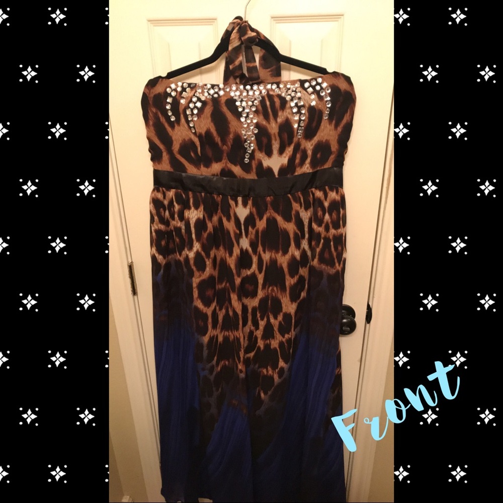 Leopard/blue long dress with jewels sz XXL